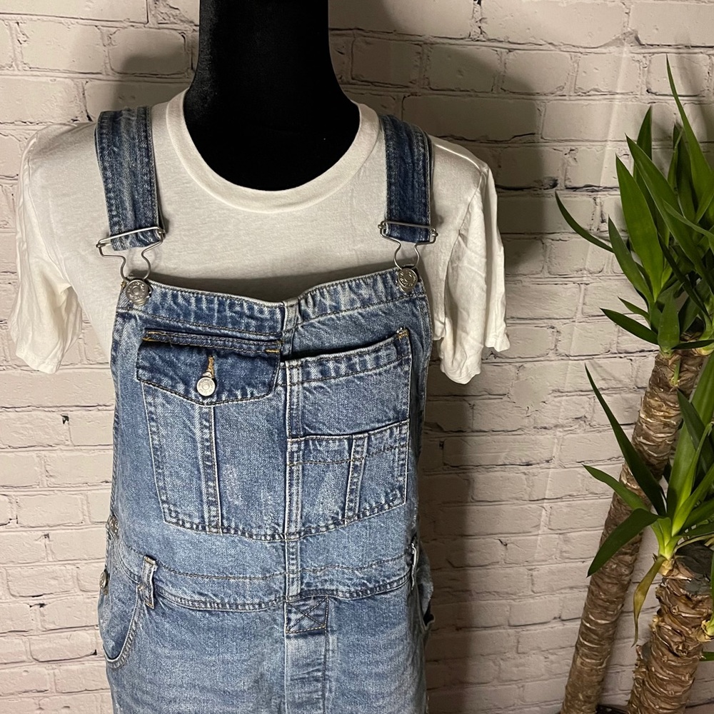 Free People Denim Overalls Jumper Dress - Light Blue